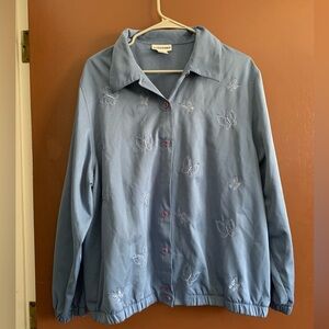 Alfred Dunner Light Blue Embroidered Butterflies Shirt 16W